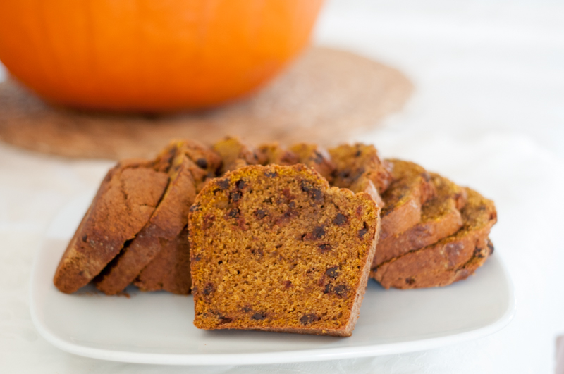 This soft and delicious pumpkin bread, complete with creamy chocolate is sure to bring the essence of fall to your home.